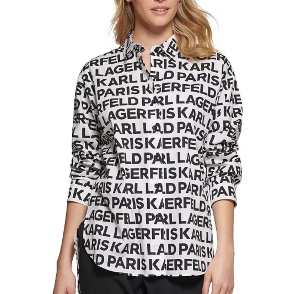 Karl Lagerfeld Women's Monochrome Logo Button Down Shirt